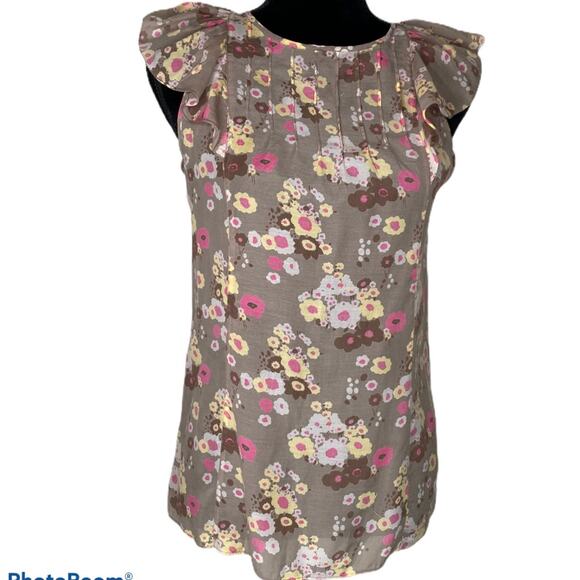 Gap floral sleeveless blouse w/ ruffles Small - Picture 1 of 6
